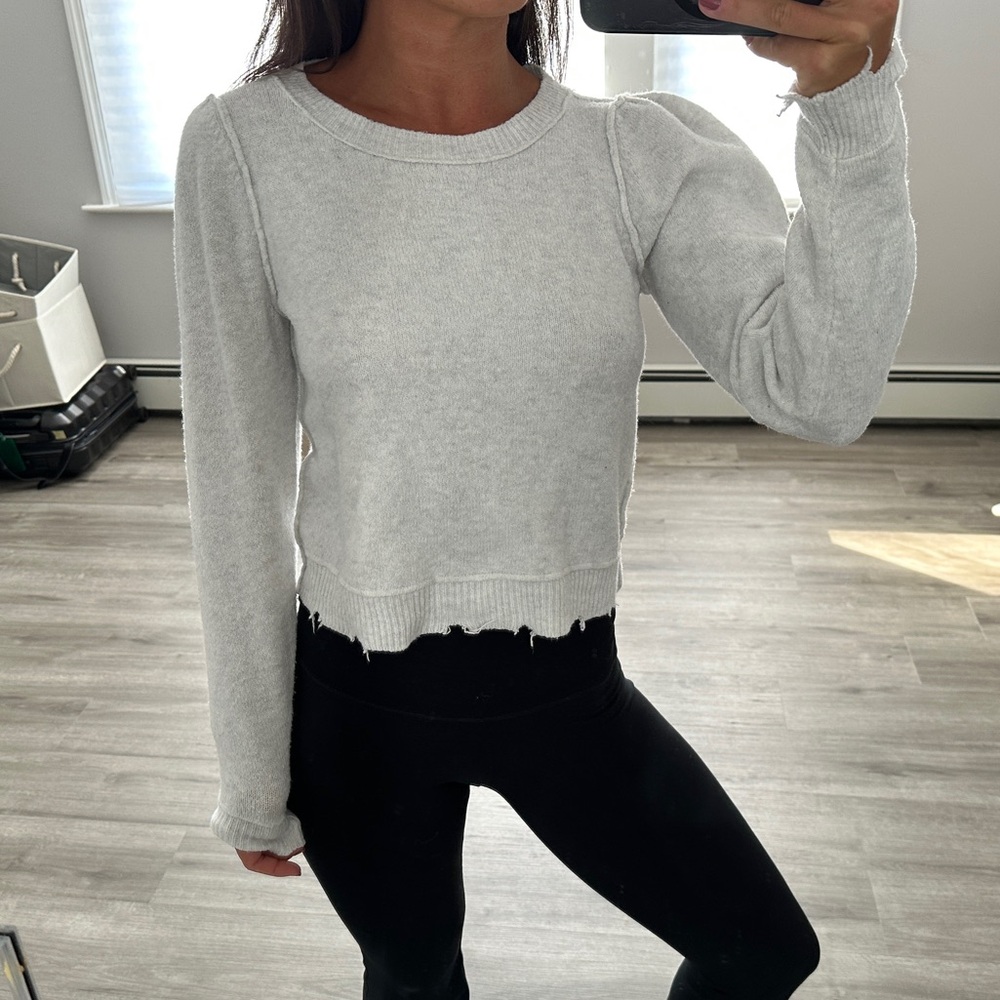 Aerie Cozy Up Shrunken Crew Sweater Heather Gray